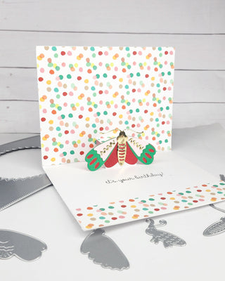 pop-up card with shaker frame and moths Betty and Twyla