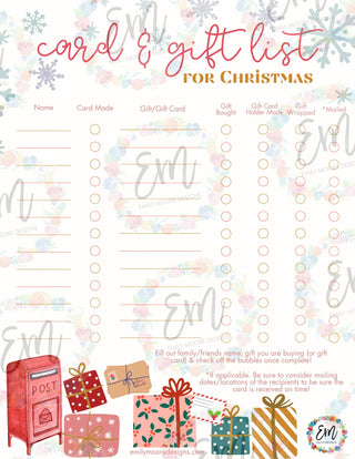 Card & Gift List for Christmas (FREE DOWNLOAD)