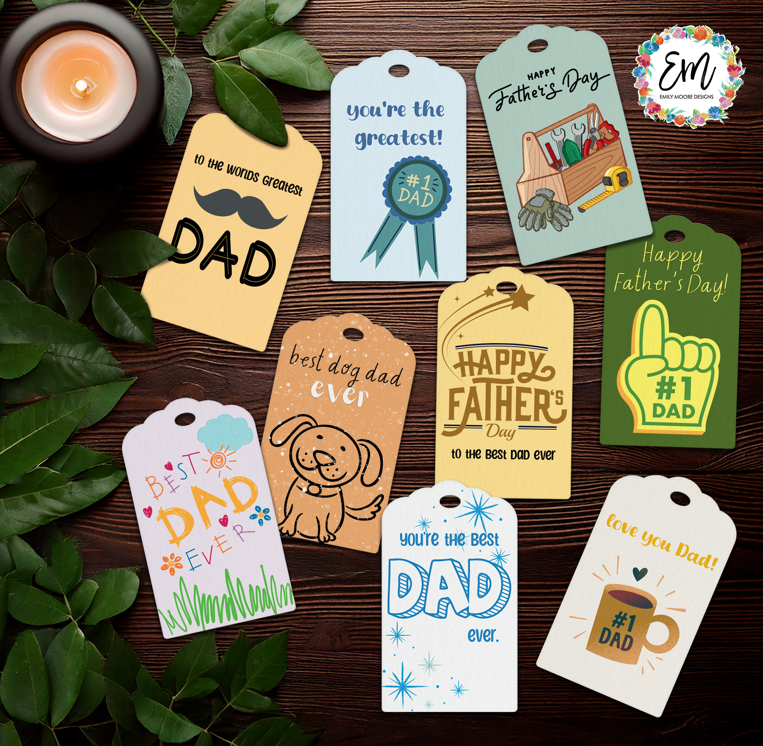 Father's Day Gift Tags (FREE DOWNLOAD) – Emily Moore Designs for Free Printable Happy Fathers Day Tags