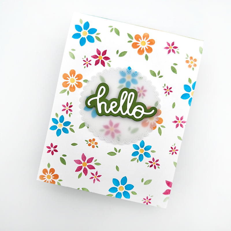 Floral hello card made with the Field of Flowers Layered Stencil